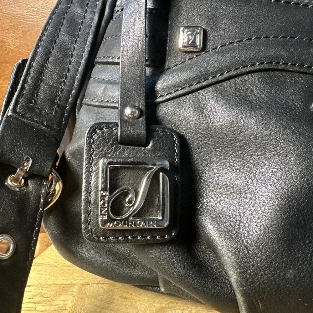 Stone Mountain Genuine Pebbled Leather Shoulder Bag Handbag Purse Black